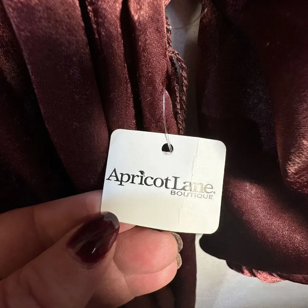 Umgee Long Maxi Satin Dress Womens S Burgundy Whimsigoth Ethereal Fairy Grunge - Picture 11 of 12